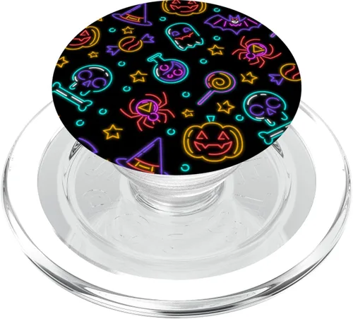Miniatura 8 de Halloween patrón fantasma, murciélago, araña, caramelo, calavera y calabaza PopSockets agarre y soporte para teléfonos y tabletas