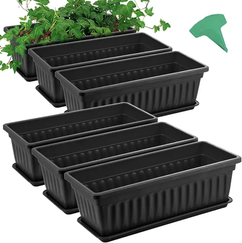 GROWNEER Paquete de 6 macetas largas de plástico de 17 pulgadas con 15 etiquetas de plantas para exteriores, interiores, ventanas, patio, jardín,