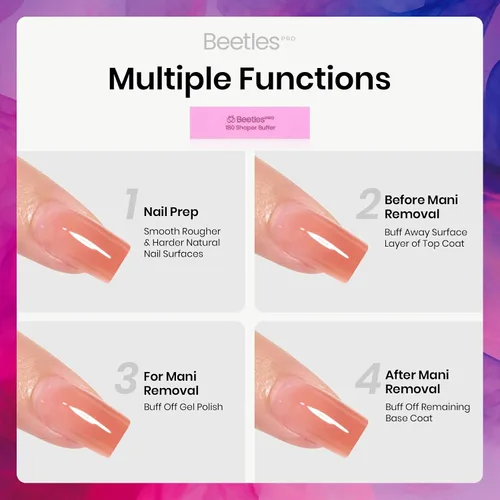 Miniatura 5 de Beetles Pro - Bloque de lijado de uñas, 50 unidades, 180, lima pulidora de grano 180, lima de uñas de 4 lados, lima de manicura de pedicura y arte