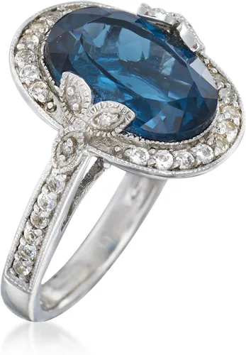 Miniatura 3 de Ross-Simons 7.89 ct. t.w. London Blue and White Topaz Ring With Diamond Accents in Sterling Silver
