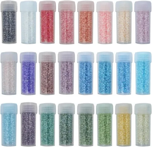 Miniatura 7 de INSPIRELLE Tamaño casi uniforme 80 gramos 12/0 (2 mm) cuentas de semilla redondas de vidrio para hacer joyería artesanal, 16 colores opacos AB
