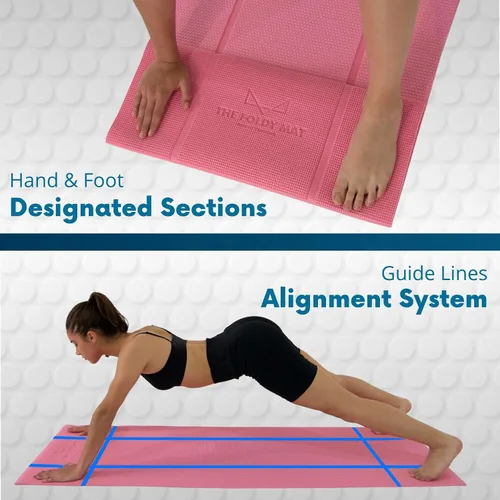 Miniatura 3 de Esterilla de yoga plegable gruesa, en 6 combinaciones; mayor soporte y protección para las articulaciones, sistema de alineación corporal y Rosado