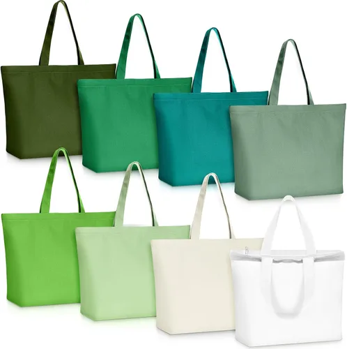 Miniatura 15 de Epakh - Bolsa de lona con cremallera, reutilizable en gran cantidad, grande, de algodón en blanco para compras de comestibles para mujeres, hombres
