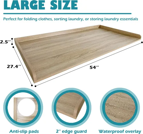 Miniatura 3 de Royxen Encimera de Lavandería de Madera Maciza, Encimera para Todas las Lavadoras y Secadoras de Carga Frontal, Espacio Extra para la Lavandería