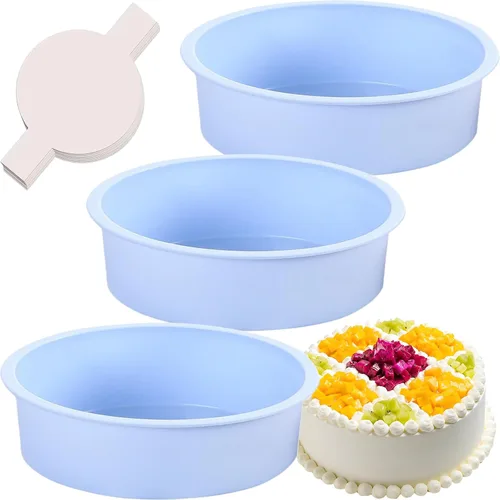 Miniatura 21 de Moldes redondos de 4 pulgadas para hornear, paquete de 3 moldes de silicona para pasteles con 40 piezas de papel pergamino, moldes antiadherentes