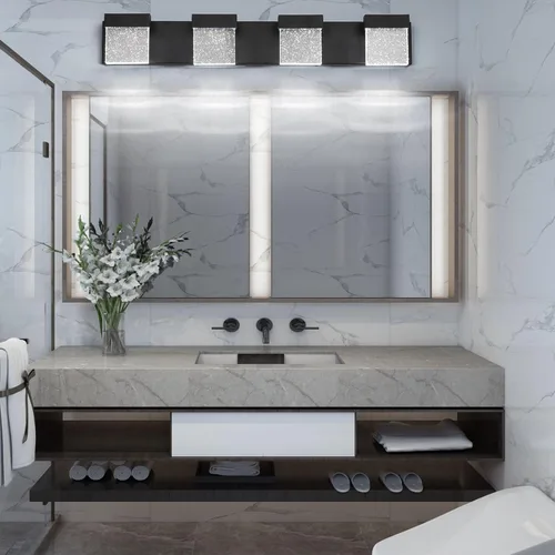 Miniatura 3 de Lámpara de tocador de baño de 30.5 pulgadas con 4 burbujas, color negro, lámpara LED sobre espejo, moderna, 6000 K