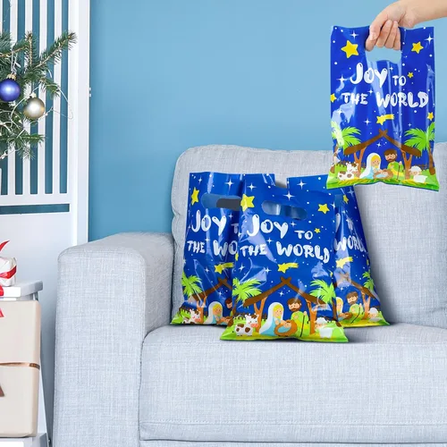 Miniatura 5 de Spiareal 25 piezas de bolsas de regalo de Navidad con tema de Nacimiento cristiano, bolsas de regalo religiosas con asa, al por mayor para recuerdos