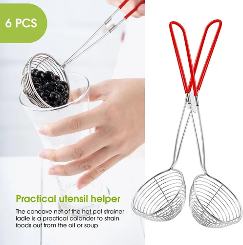 Miniatura 5 de Geiserailie Juego de 6 piezas de 6 piezas de ollas calientes, cucharas coladoras de acero inoxidable de 2.5 pulgadas, mini colador de araña, cuchara