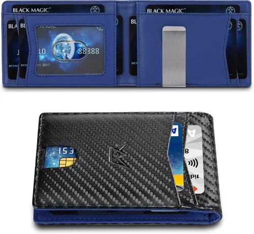 Miniatura 2 de GOSALISU Cartera delgada para hombre con clip para dinero, 11 ranuras, bloqueo RFID, bolsillo frontal, billetera plegable con 2 ventanas