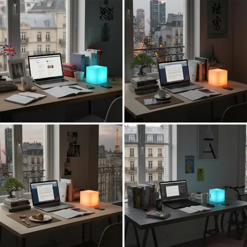 Miniatura 7 de Lámpara de cubo LED de 4 pulgadas, lámpara de cubo Tesseract de 16 colores RGB con control remoto, lámpara de estado de ánimo impermeable recargable