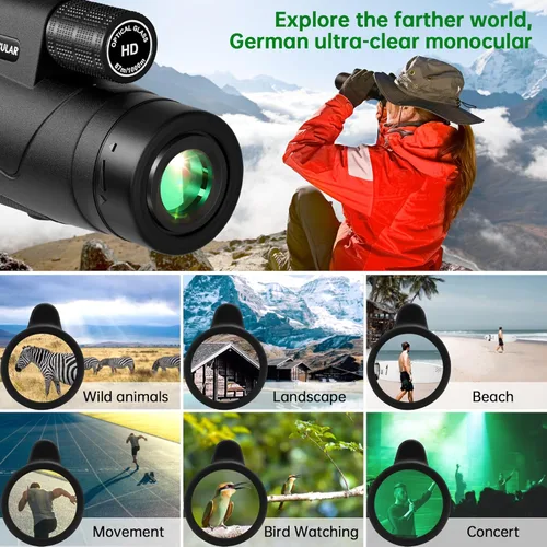 Miniatura 6 de Telescopio monocular de 80 x 100 de alta potencia para smartphone, monoculares de alta definición para adultos con adaptador/trípode