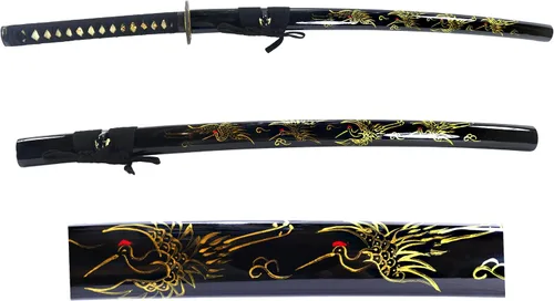 Miniatura 2 de Makoto Espada Katana Samurái negra forjada a mano de 41 pulgadas, pintada a mano, vaina negra de alto brillo
