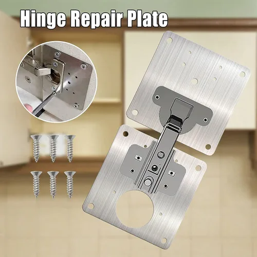 Miniatura 6 de Placa de reparación de bisagras de gabinete, kit de soportes de reparación de bisagras de acero inoxidable, kit de placa de reparación de bisagras