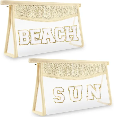 Miniatura 26 de Bolsa de maquillaje transparente bohemia con cremallera para cosméticos, bolsa de aseo transparente, bolsa de aseo de viaje, pequeña bolsa de letras