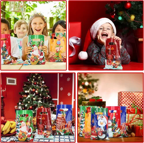 Miniatura 4 de Hotop - 150 bolsas de Navidad para aperitivos, recuerdos de fiesta de plástico con asas, envoltura de regalo para suministros de decoración