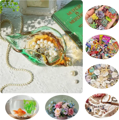 Miniatura 7 de Jarrón de cristal soplado de 9 pulgadas, hecho a mano, soporte para popurrí, caracola, caracola, figurita coleccionable, cuenco de caracola único