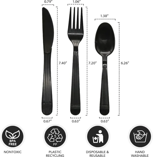 Miniatura 2 de Party Essentials Kits de utensilios de plástico resistentes envueltos individualmente, 50 juegos para catering de fiestas, tenedor/cuchara/cuchillo