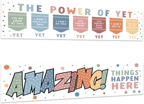 Andaz Press Cartel de 13 x 48 pulgadas con texto en inglés "The Power Of Yet Growth Mindset" para profesores, tablón de anuncios, decoración de El