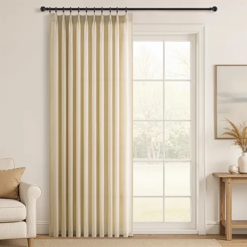 Miniatura 37 de Topfinel 2 paneles de cortinas plisadas de lino beige y blanco de 63 pulgadas de largo, para dormitorio y sala de estar, cortinas semitransparentes