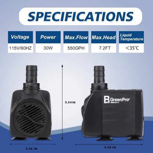 Miniatura 4 de Bomba de agua sumergible de 550 GPH (2000 L/H 30 W), bomba de fuente ajustable ultra silenciosa con 4 boquillas de elevación de 7.2 pies de alto