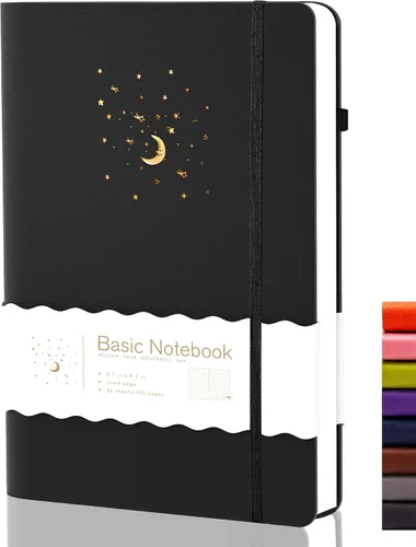CAGIE Cuaderno rayado para trabajo, cuaderno de tapa dura para escribir, mujeres y hombres, diario para tomar notas con lazo para bolígrafo (rayas