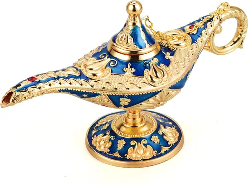LAUYOO Lámpara vintage de genio mágico de Aladdin, accesorio de disfraz para mujer, accesorios árabes clásicos, decoración de maceta Aladdin (azul