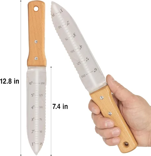 Miniatura 3 de Grampa's - Cuchillo de jardín versátil de 7 pulgadas Hori Hori con hoja de acero recta y dentada. Herramienta de mano de jardín resistente