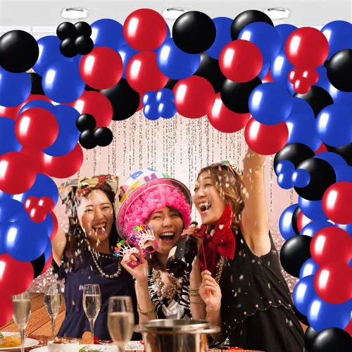 Miniatura 5 de Kit de arco de guirnalda de globos azul marino, rojo y negro, 138 globos de látex de látex azul real, rojo y negro, globos de cumpleaños