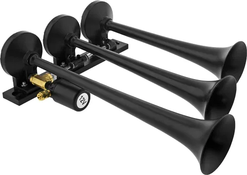 Miniatura 3 de Vixen Horns Bocina de tren para camión/coche. 3 trompetas negras con bocina de aire. Db súper fuerte. Se adapta a vehículos de 12 V como