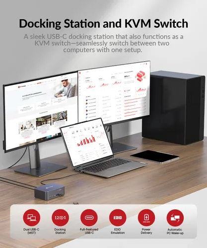 Miniatura 2 de Conmutador KVM AV Access 2 Monitores 2 Computadoras con Ethernet, EDID, 4K@60Hz/2K@144Hz/1080P@240Hz, Estación de acoplamiento KVM de monitor dual