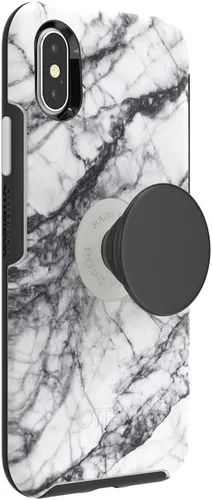 Miniatura 2 de Otter + Pop - Funda para iPhone X y XS: OtterBox Symmetry Series con PopTop intercambiable de PopSockets - mármol blanco y negro aluminio