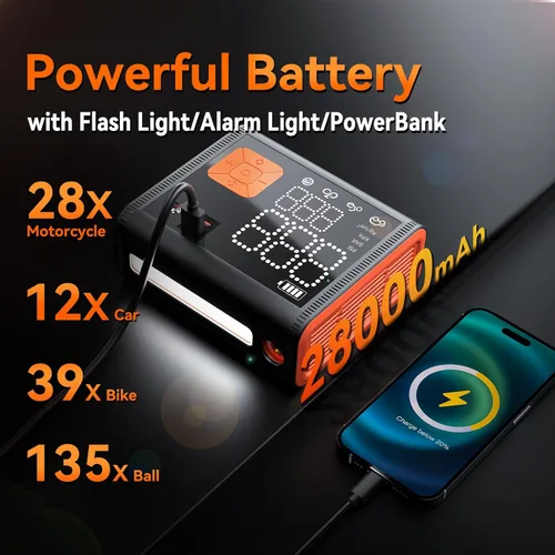 Miniatura 4 de ZUZEE Inflador de Neumáticos Compresor de Aire Portátil, 150 PSI Doble Cilindro 3X Más Rápido Inflador de neumáticos portátil, 28000mAh Modo