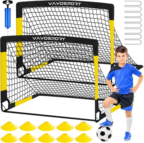 Miniatura 10 de VAVOSPORT Juego de porterías de fútbol para niños para patio trasero, 2 redes portátiles de 4 x 3 / 6 x 4 pies, mini equipo de entrenamiento