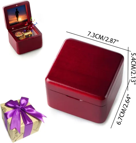 Miniatura 5 de Caja de Música Mini con Marco de Fotos Grabado Láser Caja de Música Vintage de Cuerda, Regalo para el Día de la Madre Día de San Valentín Día