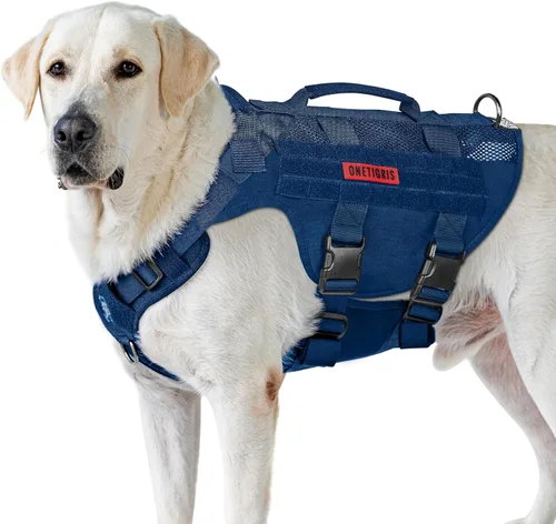 Miniatura 17 de OneTigris Arnés para perro sin tirón para perro pequeño, diseño de malla transpirable, chalecos militares Molle con asas para perros de servicio