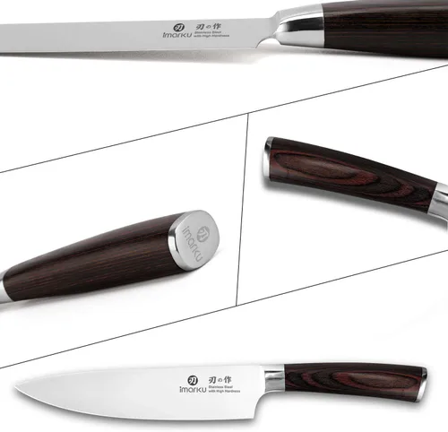 Miniatura 6 de Cuchillo de chef de 8 in de acero inoxidable de alto carbono ergonómico de Imarku. Marrón y Plateado