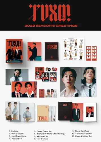 SM Ent 2023 Season's Greetings Package+Calendario de escritorio+diario de tapa dura+Sobre+Postal+Póster plegable en paquete+Pegatina+Mini