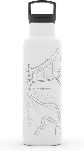 Miniatura 183 de Well Told Botella de agua aislada con mapa de Washington DC grabado, botella de acero inoxidable grabada (21 onzas, blanco) botella aislada de mapa