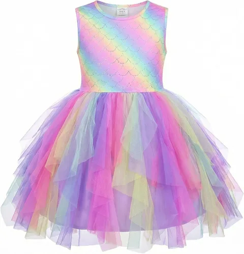 Miniatura 10 de VIKITA Vestido tutú para niñas pequeñas, falda de princesa de tul de sirena, traje de fiesta de cumpleaños de verano para niñas pequeñas de 3 a 8
