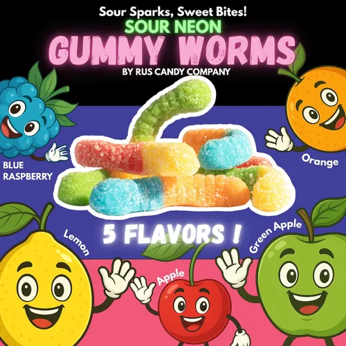 Miniatura 4 de Gusanos de gomita de neón ácidos, bolsa de 16 onzas, caramelos de gomitas ácidas picantes, gusanos de caramelo masticables sin gluten, gusanos