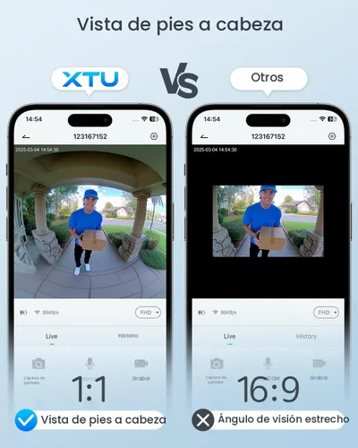 Miniatura 6 de XTU - Timbre de batería, video de 180° de arriba a abajo, vista en vivo con conversación bidireccional, sin costo mensual, Wi-Fi de 2.4G con timbre