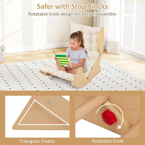 Miniatura 6 de INFANS Balancín de madera para escalar arco con cojín suave, 6 en 1, juguetes Montessori de escalada para niños pequeños, mesa Waldorf