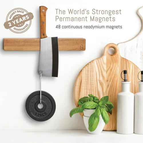 Miniatura 4 de Soporte magnético para cuchillos de 24 pulgadas para pared con 2 almacenamiento y madera encantadora, tira magnética para cuchillos, almacenamiento