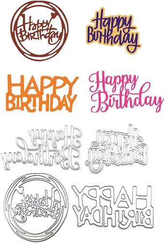 Katutude Troqueles de feliz cumpleaños para hacer tarjetas, troqueles de corte para álbumes de recortes, letras de metal troqueladas en relieve para