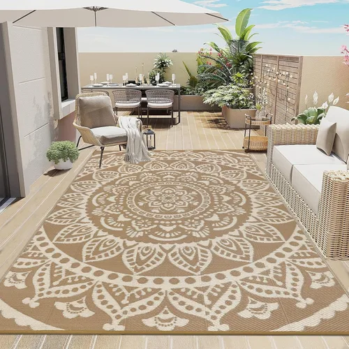 Miniatura 17 de Bsmathom Alfombra impermeable para exterior de 6'x9' reversible de pajita de plástico estilo boho para patio, terraza, camping, alfombras, portátil