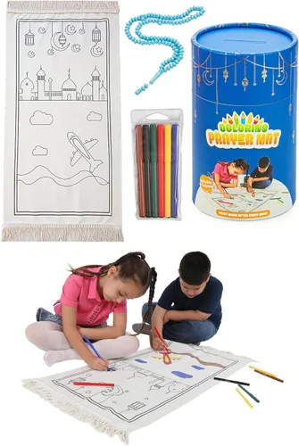 Ihvan Online Tapete de oración para niños, lavable y pintado, tapete de viaje suave para Salah, regalo islámico perfecto, azul