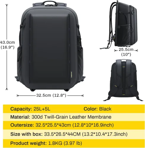Miniatura 8 de RaLeno Mochila para cámara, 22L+5L (compartimento expandible) Funda impermeable para cámara con bolsillo lateral de acceso rápido para cámara DSLR