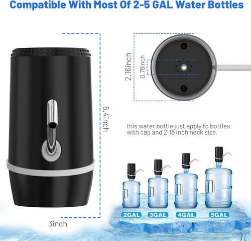 Miniatura 5 de Dispensador de agua portátil de 2 a 5 galones, bomba de botella de agua recargable para 5 galones con tapa de silicona, dispensador automático