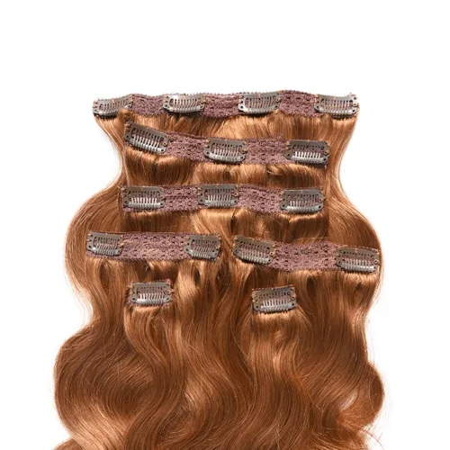 Miniatura 2 de viviaBella Extensiones de cabello humano ondulado con clip, color rojo cobre, 14 pulgadas, cabello virgen brasileño de doble trama, 7 unidades por