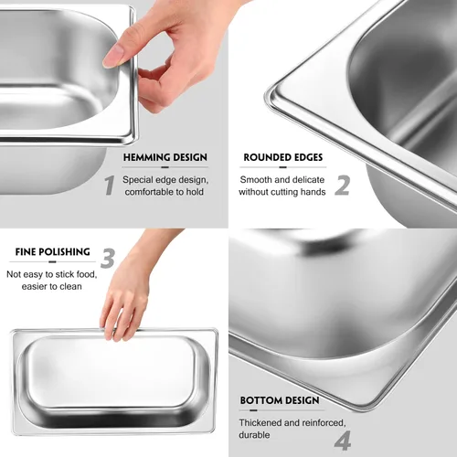 Miniatura 3 de Thenshop Paquete de 10 bandejas de acero inoxidable para calentar alimentos, sartenes de hotel para catering, bufé, restaurante, sartén de metal